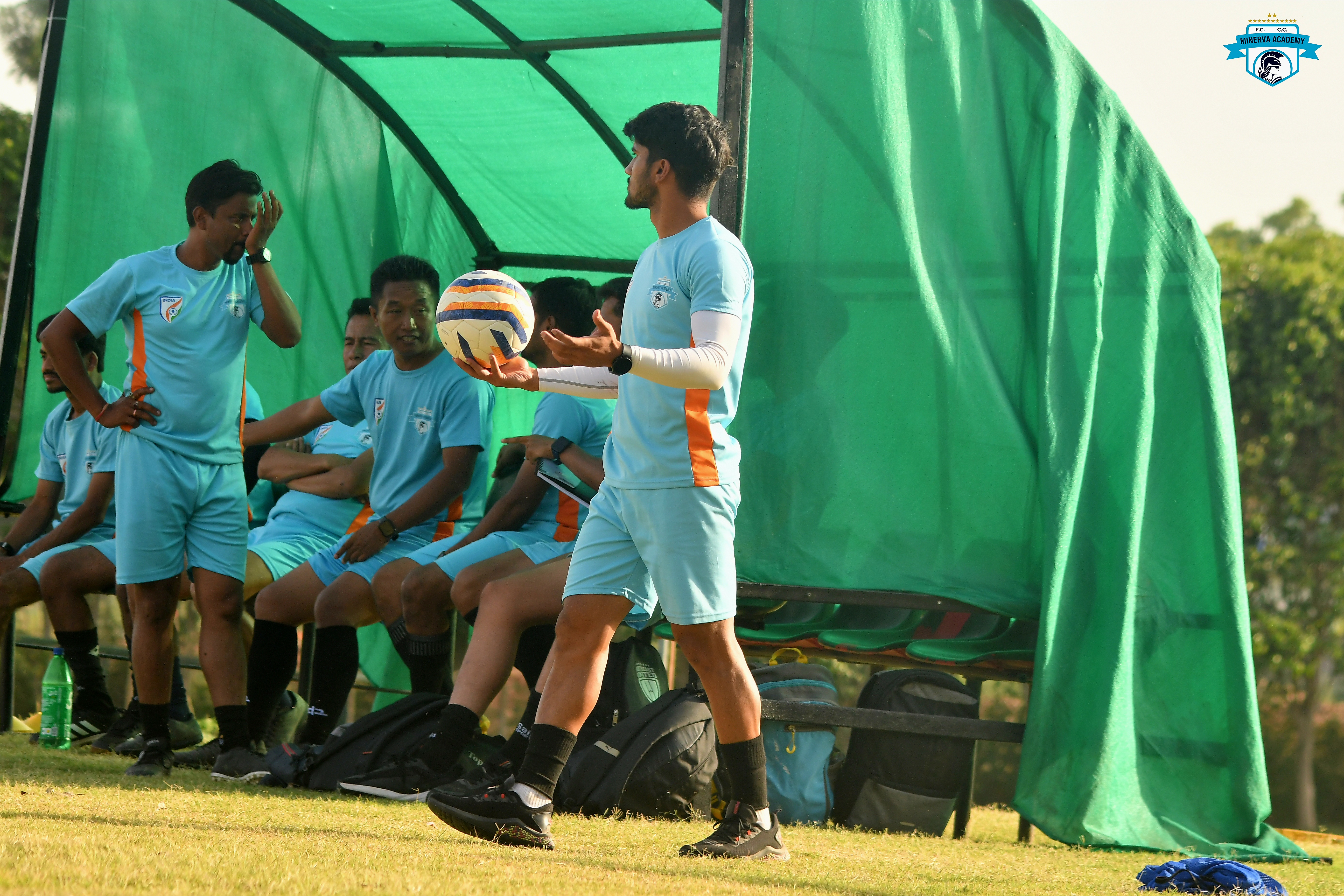 Team huddle during match
